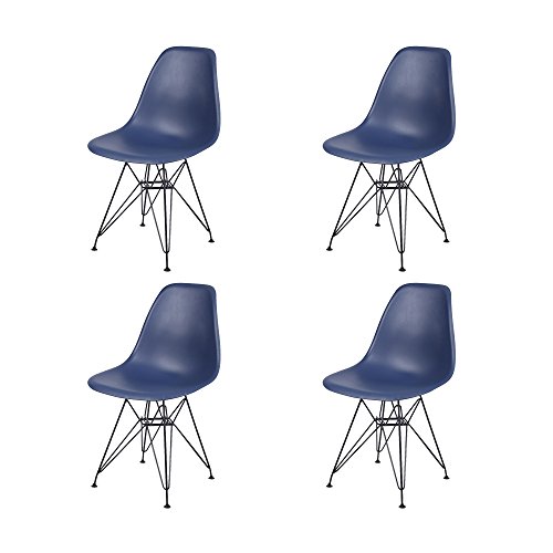 GIA Contemporary Armless Dining Chair with Black Metal Legs, Set of 4, Blue