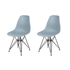 gia contemporary armless dining chair, qty of 2, fog seat with black metal legs