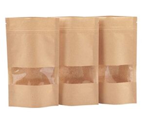 katfort stand up pouches 100pcs, 7.8''×4.6'' resealable bags for small business, resealable kraft paper bags with window, paper bakery bag for small business, family, company
