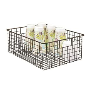 mdesign metal wire food storage basket organizer with handles for organizing kitchen cabinets, pantry shelf, bathroom, laundry room, closets, garage - concerto collection - bronze