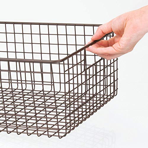 mDesign Metal Wire Food Storage Basket Organizer with Handles for Organizing Kitchen Cabinets, Pantry Shelf, Bathroom, Laundry Room, Closets, Garage - Concerto Collection - Bronze