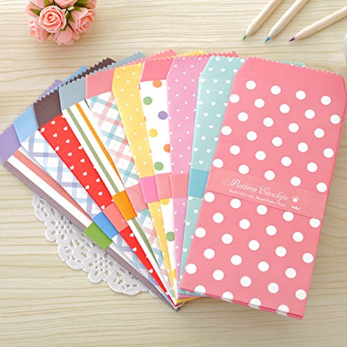 SCStyle 50 Pack Colored Envelopes 3.35 x 6.89 Inches 10 Unique Design Cute Coin invitation Gift Card Postcard Colorful Envelopes