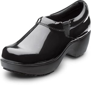 sr max geneva black patent, women's, clog style slip resistant soft toe work shoe (8.0 m)