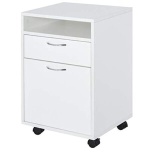 homcom mobile storage cabinet organizer with drawer and cabinet, printer stand with castors, white