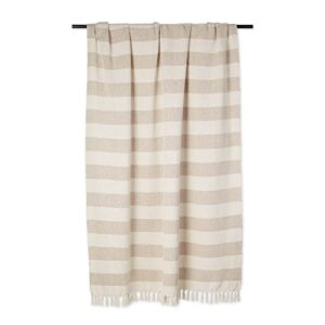 DII Rustic Farmhouse Cotton Cabana Striped Blanket Throw with Fringe, 50 x 60 - Cabana Striped Stone