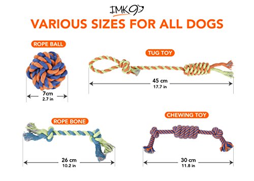 Dog Chew Rope Toys – Set Of 4 Ropes - For Large, Small Teething Pets – All Puppy Breeds Aggressive Chewers – 100% Cotton for Natural Floss – With Ball, Tough Teething Rope, Tug-Of-War & Fetching Bone