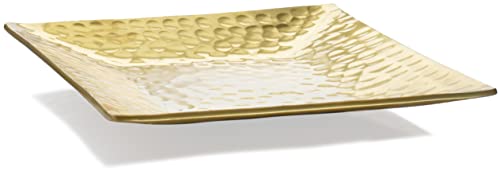 Red Co. Fancy Handcrafted Hammered Gilded Serving Tray, Square Centerpiece Platter, Gold Finish, Small Size, 6-inch