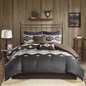 Woolrich Rustic Lodge Cabin Comforter Set - All Season Down Alternative Warm Bedding Layer and Matching Shams, Oversized King, Bitter Creek, Grey/Brown