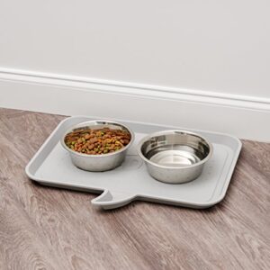 IRIS USA Small "Feed Me" Feeding Mat with Raised Edges and Non-Slip Rubber Feet, Easy Clean Protective Waterproof Feed Tray for Pet Dog Food and Water Bowls and Pet Water Fountains, Gray