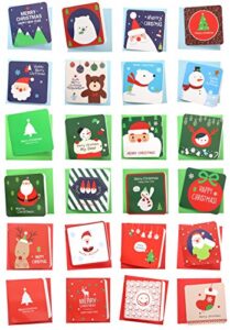 24 pack mini christmas greeting cards & envelopes, cute stweety small size 3 x 3" merry christmas greeting cards festival color (pack of 24)