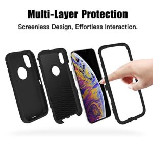 AICase iPhone X/XS Case, 3 in 1 Scratch Resistant, Drop Proof Heavy Duty Soft TPU+ Hard PC Hybrid Truly Shockproof Armor Protective for iPhone X (Black)