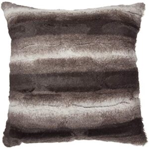 North End Decor Faux Fur Throw Pillow 18"x18" with Insert, Mink Brown White Striped Plush