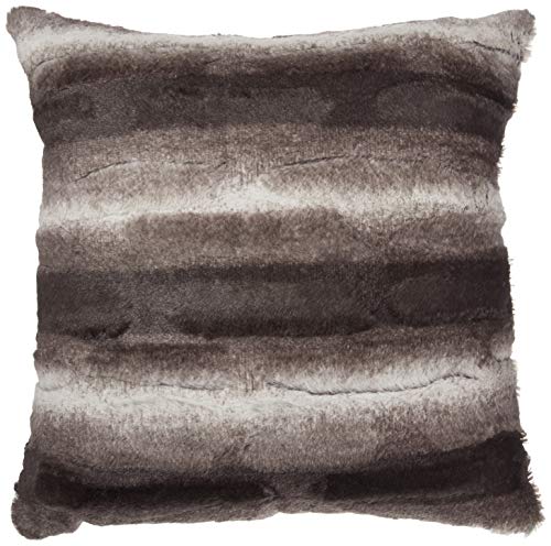 North End Decor Faux Fur Throw Pillow 18"x18" with Insert, Mink Brown White Striped Plush