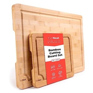 eatneat extra large bamboo cutting board set- luxury kitchen and bbq chopping board with juice grooves for meat carving, fruits, and vegetables- one xl 18 x 12-inch and one 10 x 8-inch
