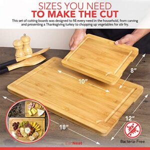 EatNeat Extra Large Bamboo Cutting Board Set- Luxury Kitchen and BBQ Chopping Board with Juice Grooves for Meat Carving, Fruits, and Vegetables- One XL 18 x 12-Inch and One 10 x 8-Inch