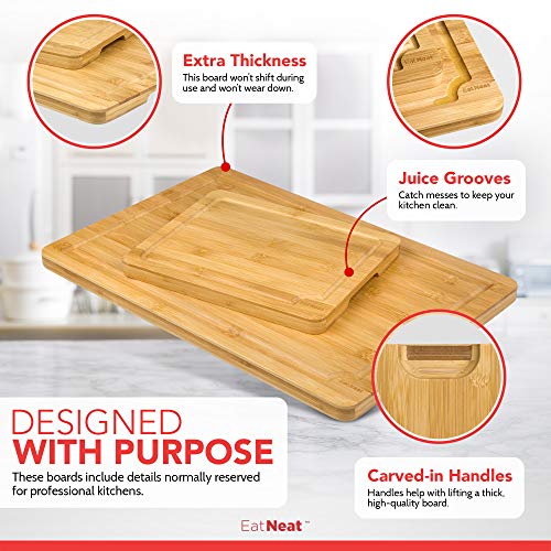 EatNeat Extra Large Bamboo Cutting Board Set- Luxury Kitchen and BBQ Chopping Board with Juice Grooves for Meat Carving, Fruits, and Vegetables- One XL 18 x 12-Inch and One 10 x 8-Inch