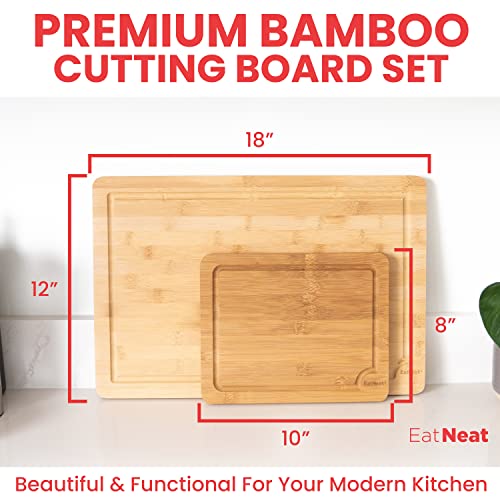 EatNeat Extra Large Bamboo Cutting Board Set- Luxury Kitchen and BBQ Chopping Board with Juice Grooves for Meat Carving, Fruits, and Vegetables- One XL 18 x 12-Inch and One 10 x 8-Inch