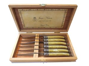 laguiole pale horn platine knives in presentation box (set of 6)