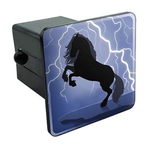 black friesian horse rearing up in storm tow trailer hitch cover plug insert