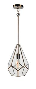 kenroy home 93891bam gemma 1 light pendant with clear glass with burnished antique metal finish, rustic style, 14" height, 9.438" width, 9.438" depth