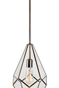 Kenroy Home 93891BAM Gemma 1 Light Pendant with Clear Glass with Burnished Antique Metal Finish, Rustic Style, 14" Height, 9.438" Width, 9.438" Depth