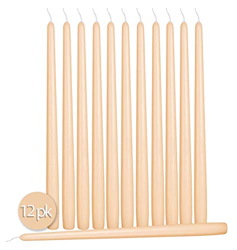 12 Pack Tall Taper Candles - 10 Inch Cream Dripless, Unscented Dinner Candle - Paraffin Wax with Cotton Wicks - 8 Hour Burn Time