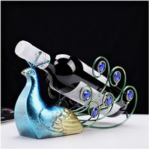 CdyBox Elegant Peacock Wrought Iron Wine Rack Single Bottle Tabletop Holder Creative Furnishing Articles Display