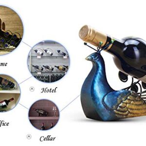 CdyBox Elegant Peacock Wrought Iron Wine Rack Single Bottle Tabletop Holder Creative Furnishing Articles Display