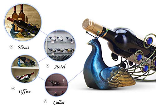 CdyBox Elegant Peacock Wrought Iron Wine Rack Single Bottle Tabletop Holder Creative Furnishing Articles Display