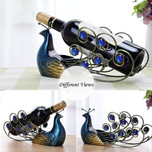 CdyBox Elegant Peacock Wrought Iron Wine Rack Single Bottle Tabletop Holder Creative Furnishing Articles Display