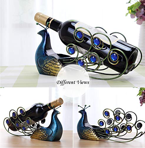 CdyBox Elegant Peacock Wrought Iron Wine Rack Single Bottle Tabletop Holder Creative Furnishing Articles Display