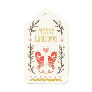 lwr crafts 100 hang tags scalloped top with cotton strings 66ft for holiday (merry christmas)