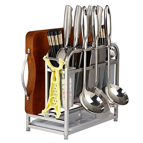 AIYoo Cutting Boards Knife Organizer with Hooks/Stainless Steel Kitchen Utensils Rack Chopping Boards/Knives/Chopsticks/Spoon/Fork/Flatware Storage with Drying Drainer