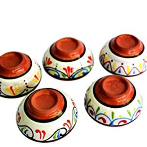 Cactus Canyon Ceramics VERY SMALL Spanish Terracotta 5-Piece VERY SMALL Mini-Bowl (Pinch Bowls) Set, White