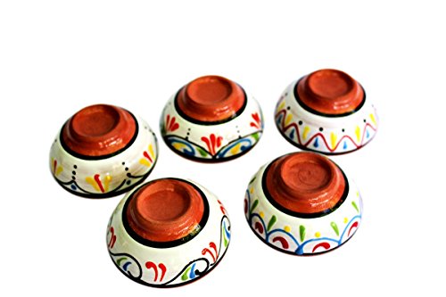 Cactus Canyon Ceramics VERY SMALL Spanish Terracotta 5-Piece VERY SMALL Mini-Bowl (Pinch Bowls) Set, White