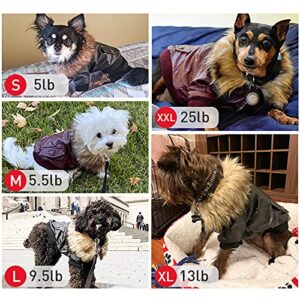 LESYPET Warm Dog Jacket Winter Dog Coats Windproof Waterproof Fleece Lined Dog Leather Jackets for Small Dogs Puppy Black Large