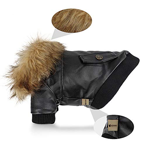 LESYPET Warm Dog Jacket Winter Dog Coats Windproof Waterproof Fleece Lined Dog Leather Jackets for Small Dogs Puppy Black Large