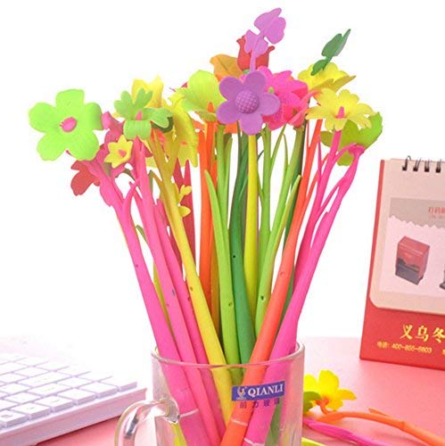 Gathere 30 Pcs Multicolors Novelty Cute Flower Ballpoint Writing Gel Pen Set Silicone Creative Ink Pens for Office School (0.5mm, black)