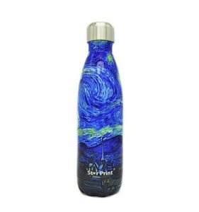 star print bottle, van gogh the starry night, double wall vacuum insulated stainless steel water bottle, 17 oz