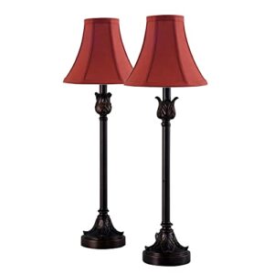 catalina lighting 25.75" brenda bronze set of 2 buffet table lamps with burgundy fabric bell shades, bronze