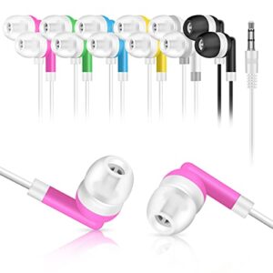 yfsfqs kids bulk earbuds headphones 50 pack multi colored, individually bagged, wholesale disposable wired earphones perfect for school classroom libraries students (6 color)