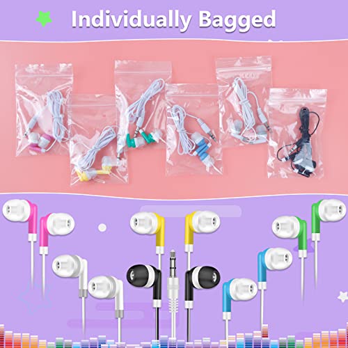 YFSFQS Kids Bulk Earbuds Headphones 50 Pack Multi Colored, Individually Bagged, Wholesale Disposable Wired Earphones Perfect for School Classroom Libraries Students (6 Color)