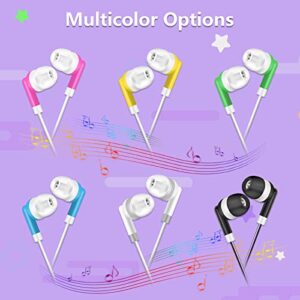 YFSFQS Kids Bulk Earbuds Headphones 50 Pack Multi Colored, Individually Bagged, Wholesale Disposable Wired Earphones Perfect for School Classroom Libraries Students (6 Color)