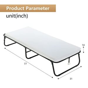 Guest Folding Bed Camping Cot Portable Beds Folding Bed Frame with 3.9 Inch Comfort Foam Mattress Strong Sturdy Frame Heavy Duty L77*W31*H12 Inches for Spare Bedroom & Office，White