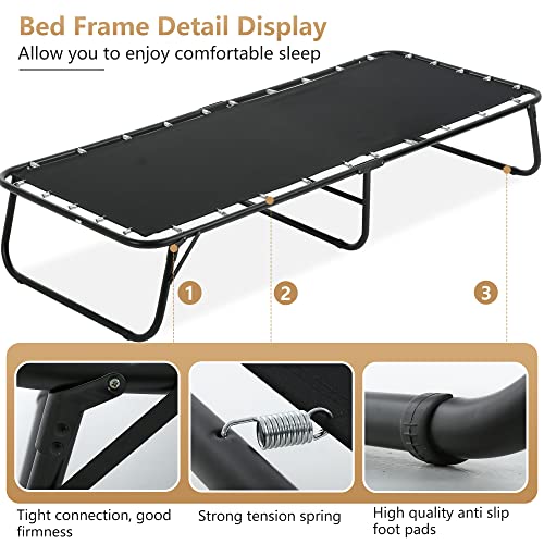 Guest Folding Bed Camping Cot Portable Beds Folding Bed Frame with 3.9 Inch Comfort Foam Mattress Strong Sturdy Frame Heavy Duty L77*W31*H12 Inches for Spare Bedroom & Office，White