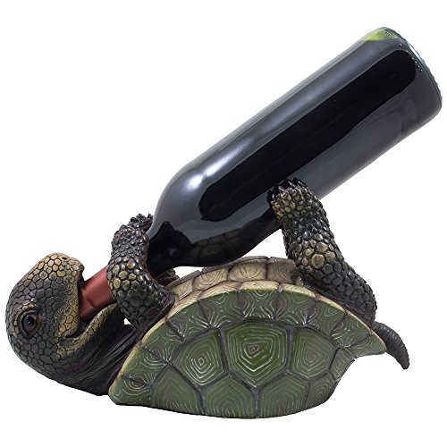 Drinking Turtle Wine Bottle Holder Statue As Decorative Tabletop Wine Racks and Display Stands for Nautical, Sea & Aquatic Home and Bar Décor or Unique Whimsical Gifts for Wine Lovers