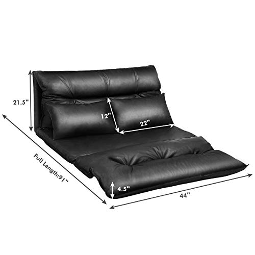 Giantex Convertible Sofa Bed, Floor Couch with 2 Pillows, PU Leather Loveseat Recliner, Folding Lazy Sleeper Sofa, 5 Position, Video Gaming Sofa Mattress for Reading Living Room Bedroom