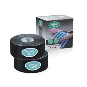 vetkin vetkintape® veterinary kinesiology tape black | kinesiology tape for horses & dogs | equine & canine kinesiotape | latex free and tÜv quality mark certified ktape | 1.2 inch | pack of 2 rolls