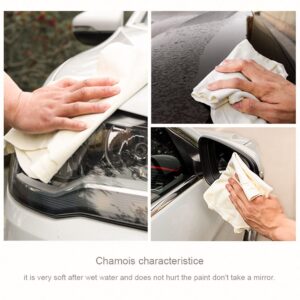(3 Pack) Car Natural Chamois Cleaning Cloth,Absorber Towel for Car Chamois Drying Towe RIVERLAKE Genuine Deerskin Leather Auto Car Wash Drying Towel,Super Absorbent,3 Available Sizes. (L/M/S 3IN1)