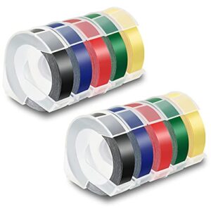 pristar compatible label tape replacement for dymo 3d 3/8 in x 9.8 ft plastic embossing label tapes 9mm for dymo organizer xpress pro label maker, white on black/red/blue/green/light yellow, 10-pack